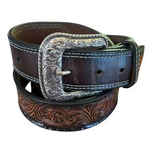 Hooey 42 Brown Genuine Leather Tooled Western Style Belt Unisex
